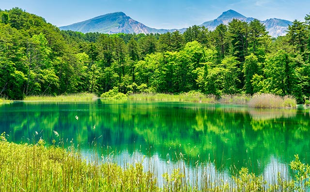 五色沼　るり沼と磐梯山