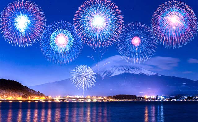 河口湖・冬花火（山梨県）